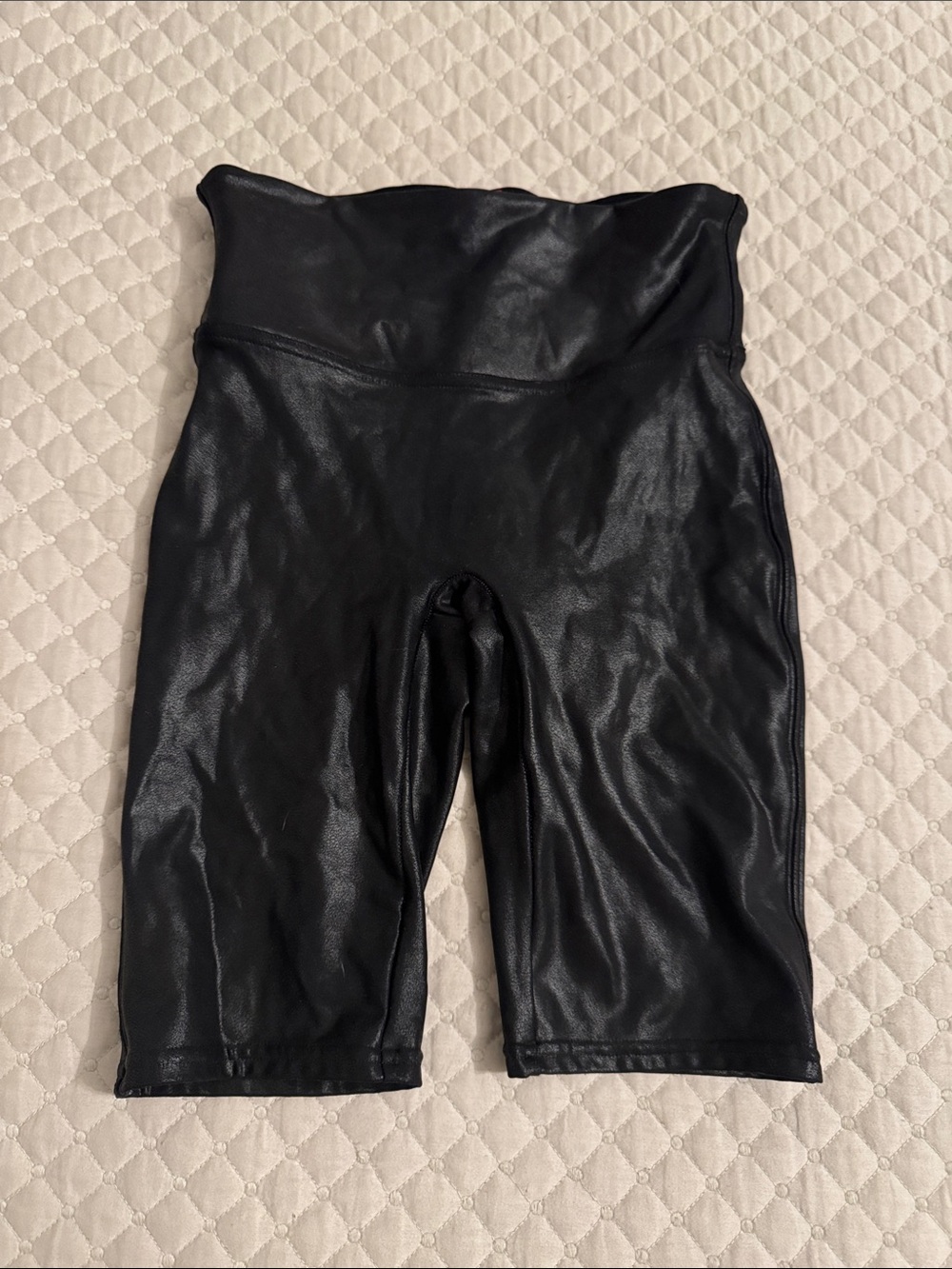 SPANX Black High-Waist Faux Leather Bike Shorts